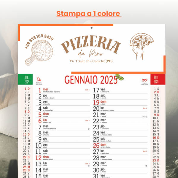 calendario figurato pizza